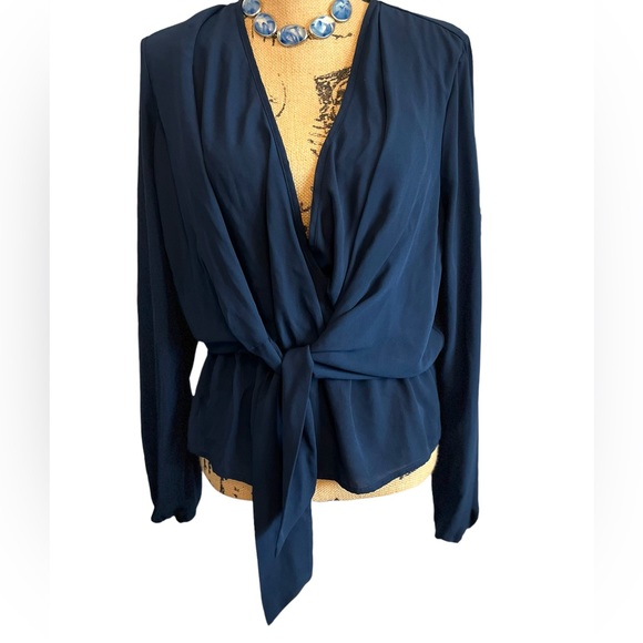 Tops - Just Fab front tie Navy Blue Blouse